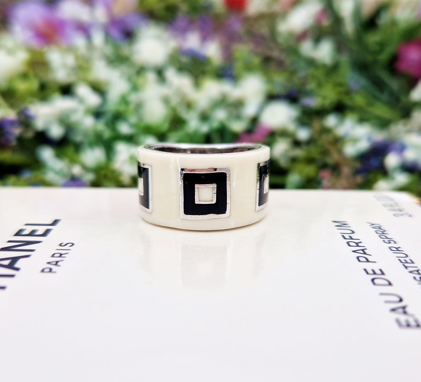 Vintage Designer Jorge Revilla Sterling Silver Geometric Art Deco Style Statement Band Ring