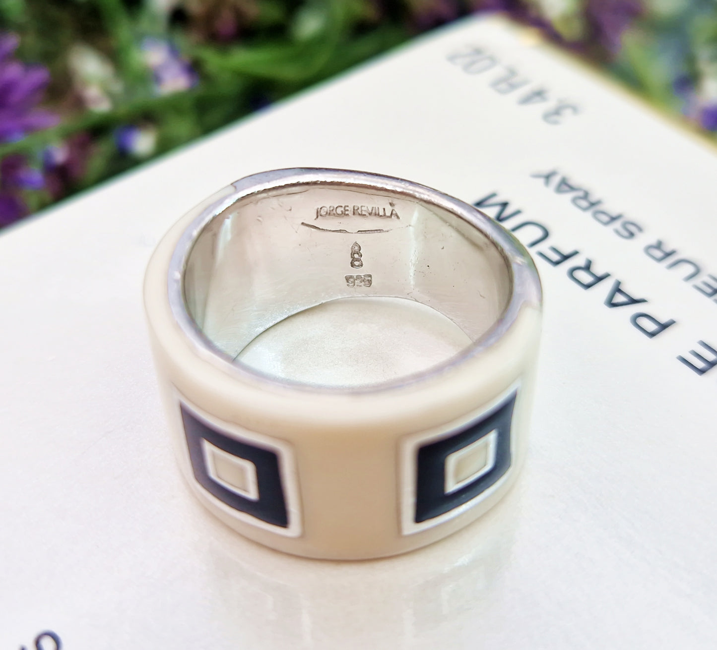 Vintage Designer Jorge Revilla Sterling Silver Geometric Art Deco Style Statement Band Ring