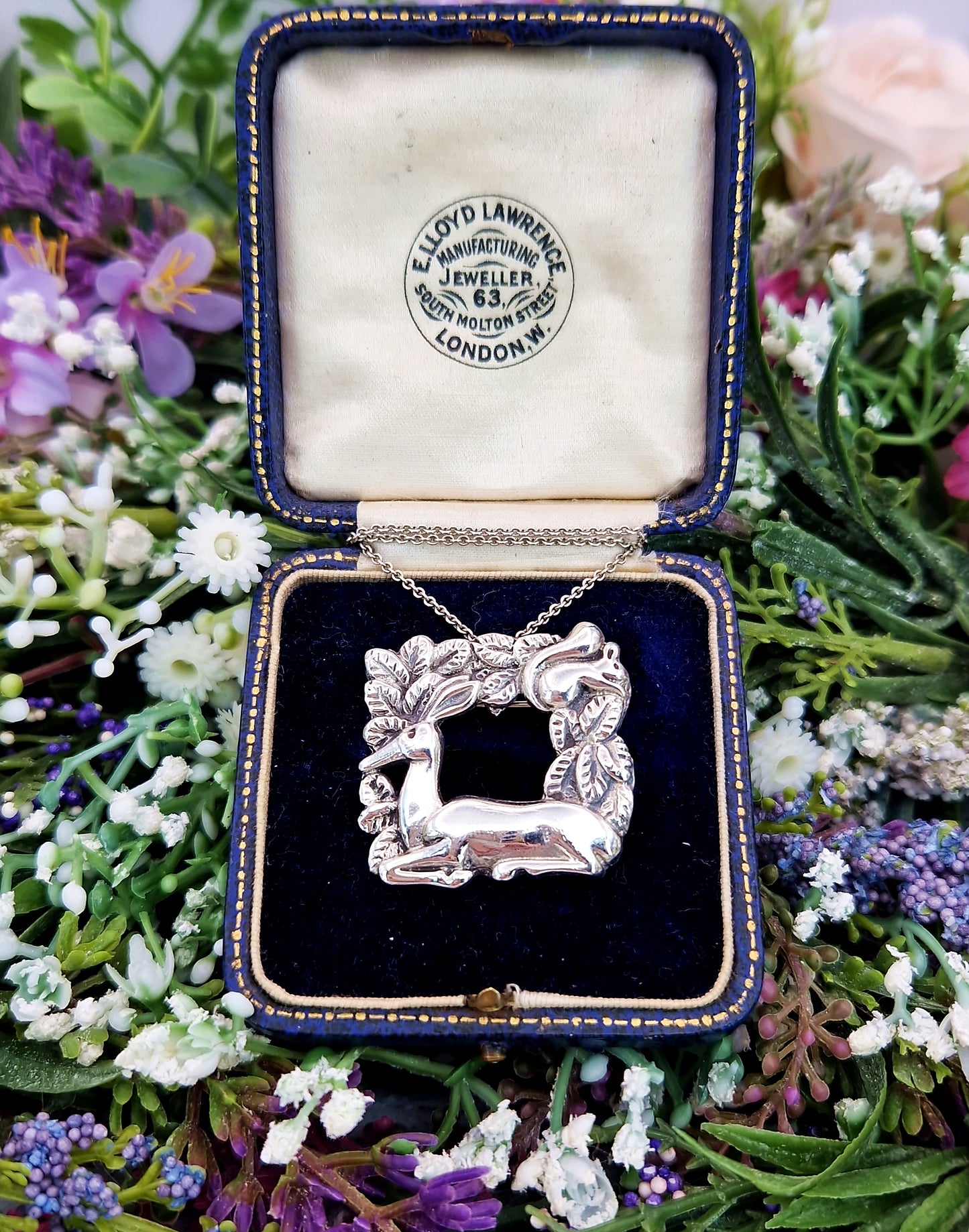 Vintage Sterling Silver Deer and Squirrel Woodland Scene Pendant Brooch / 12.8 grams
