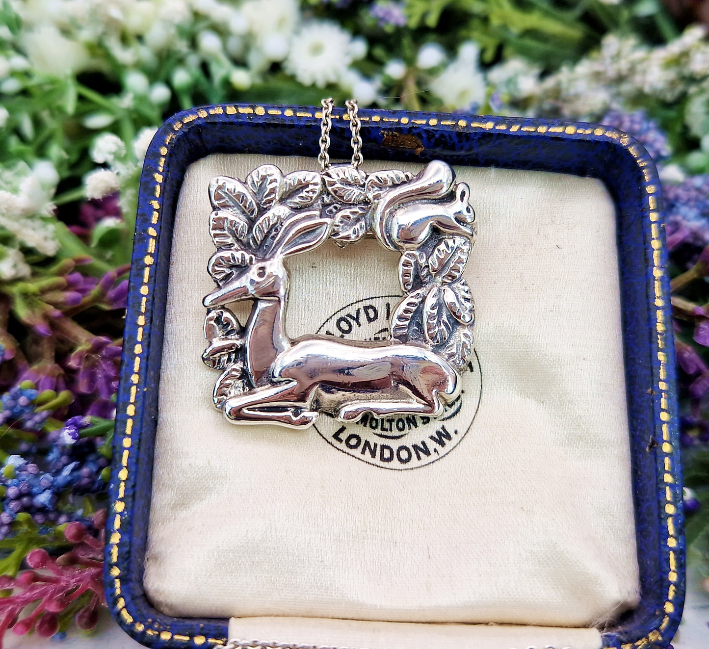 Vintage Sterling Silver Deer and Squirrel Woodland Scene Pendant Brooch / 12.8 grams