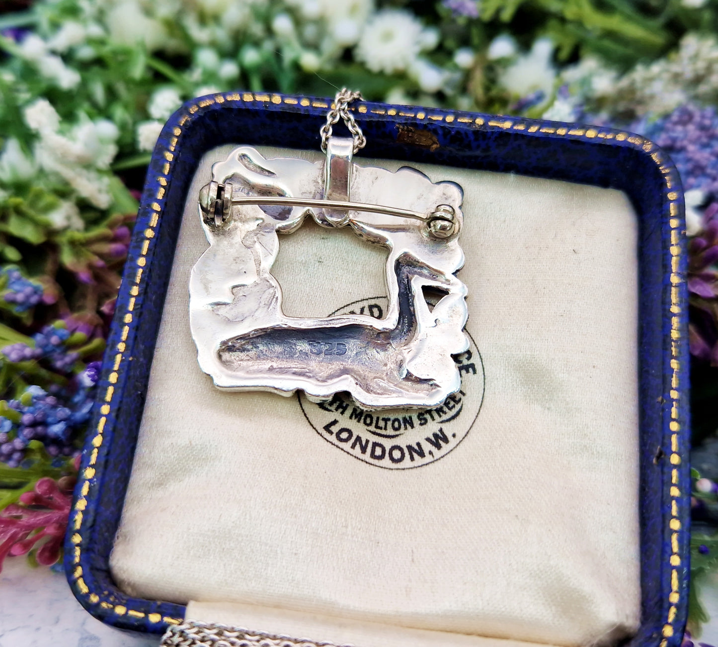 Vintage Sterling Silver Deer and Squirrel Woodland Scene Pendant Brooch / 12.8 grams