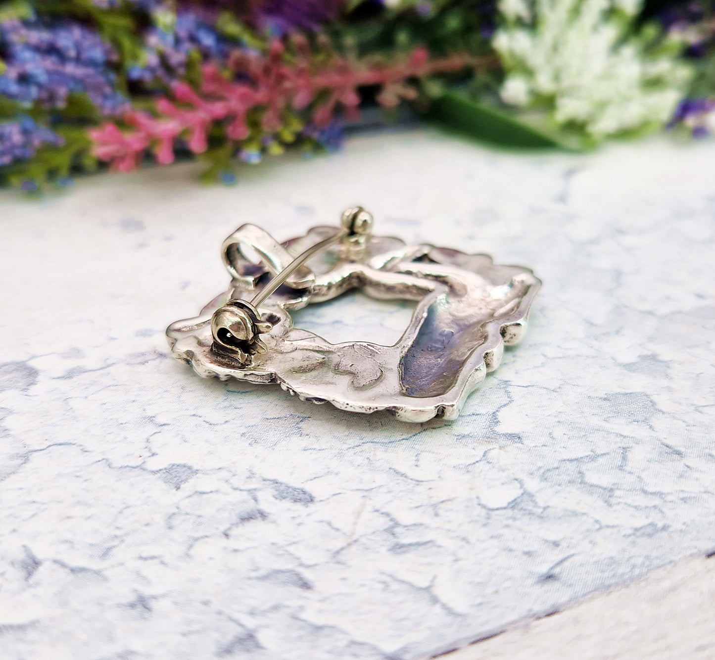 Vintage Sterling Silver Deer and Squirrel Woodland Scene Pendant Brooch / 12.8 grams