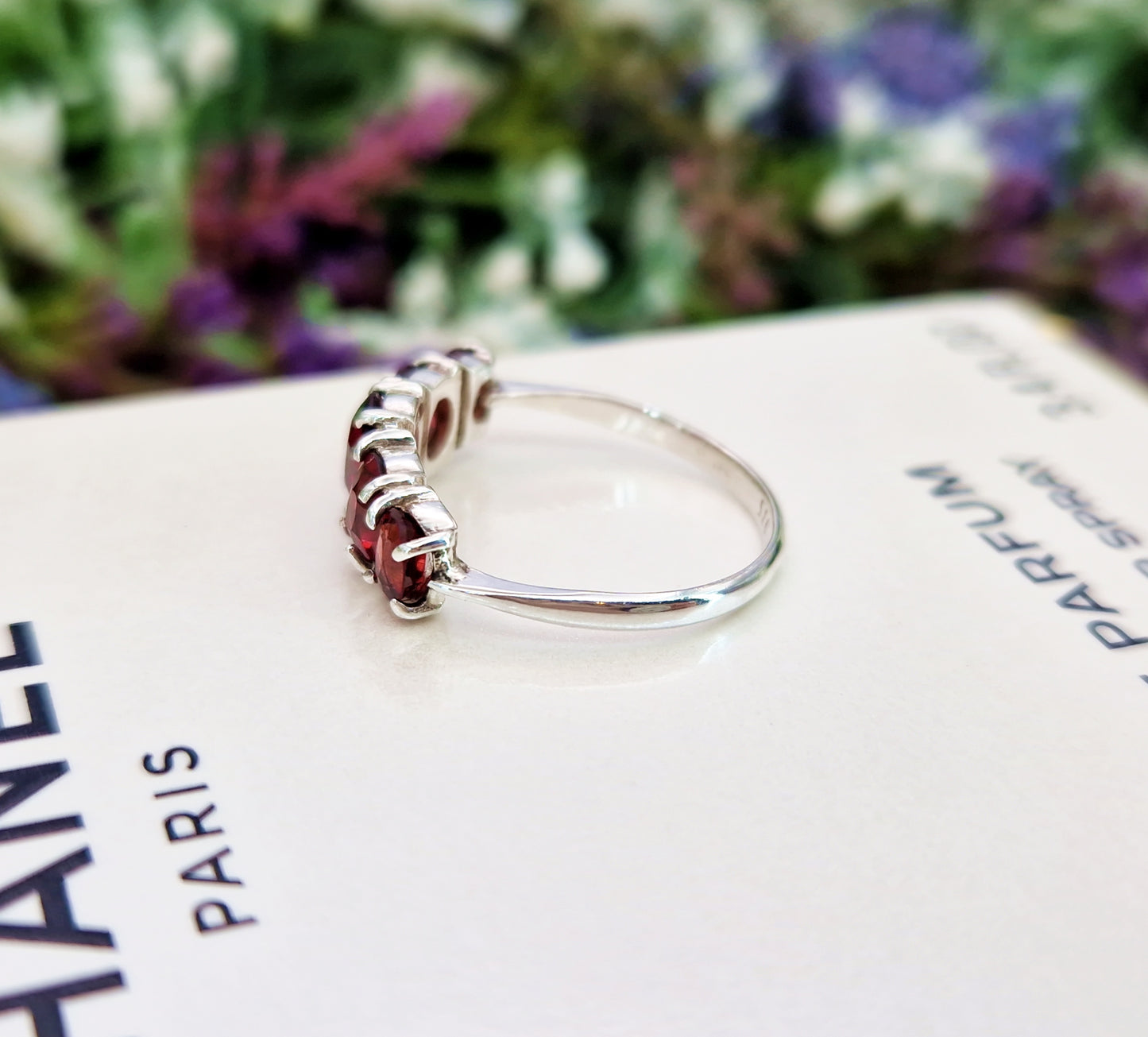 Antique Art Deco Sterling Silver 935 Natural Garnet 5 Stone Ring / Size M 1/2 or 6.75