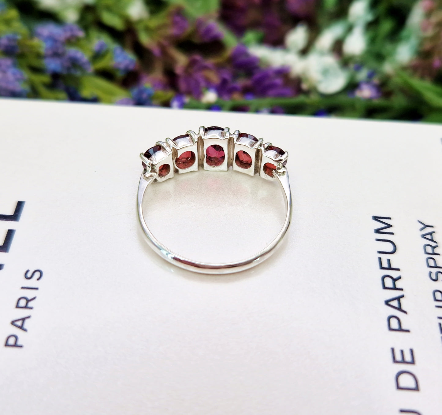 Antique Art Deco Sterling Silver 935 Natural Garnet 5 Stone Ring / Size M 1/2 or 6.75