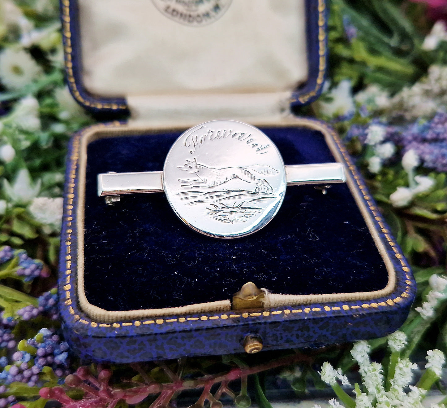 Antique Art Deco 1923 Sterling Silver Firmin and Sons Engraved Fox Brooch Pin