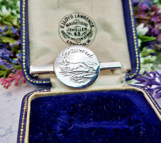 Antique Art Deco 1923 Sterling Silver Firmin and Sons Engraved Fox Brooch Pin
