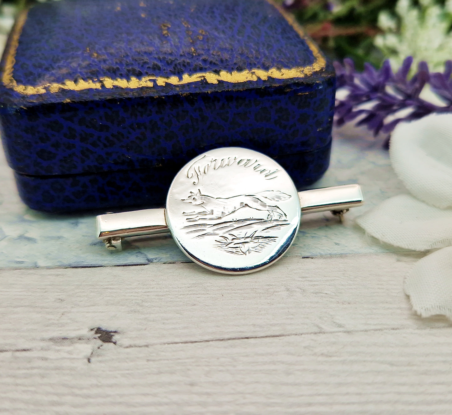 Antique Art Deco 1923 Sterling Silver Firmin and Sons Engraved Fox Brooch Pin