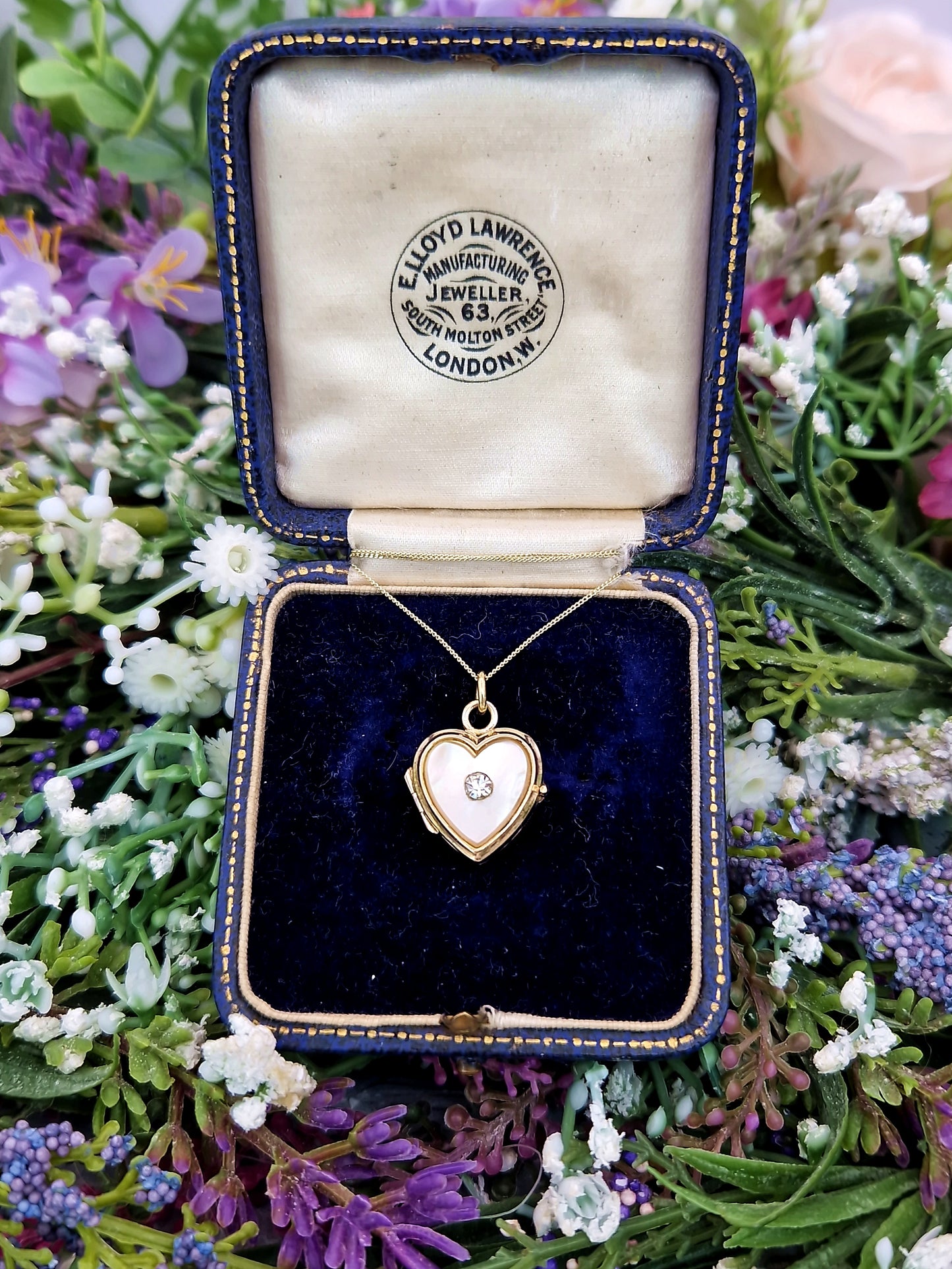 Antique Art Deco Rolled Gold Mother of Pearl & Glass Love Heart Locket Pendant