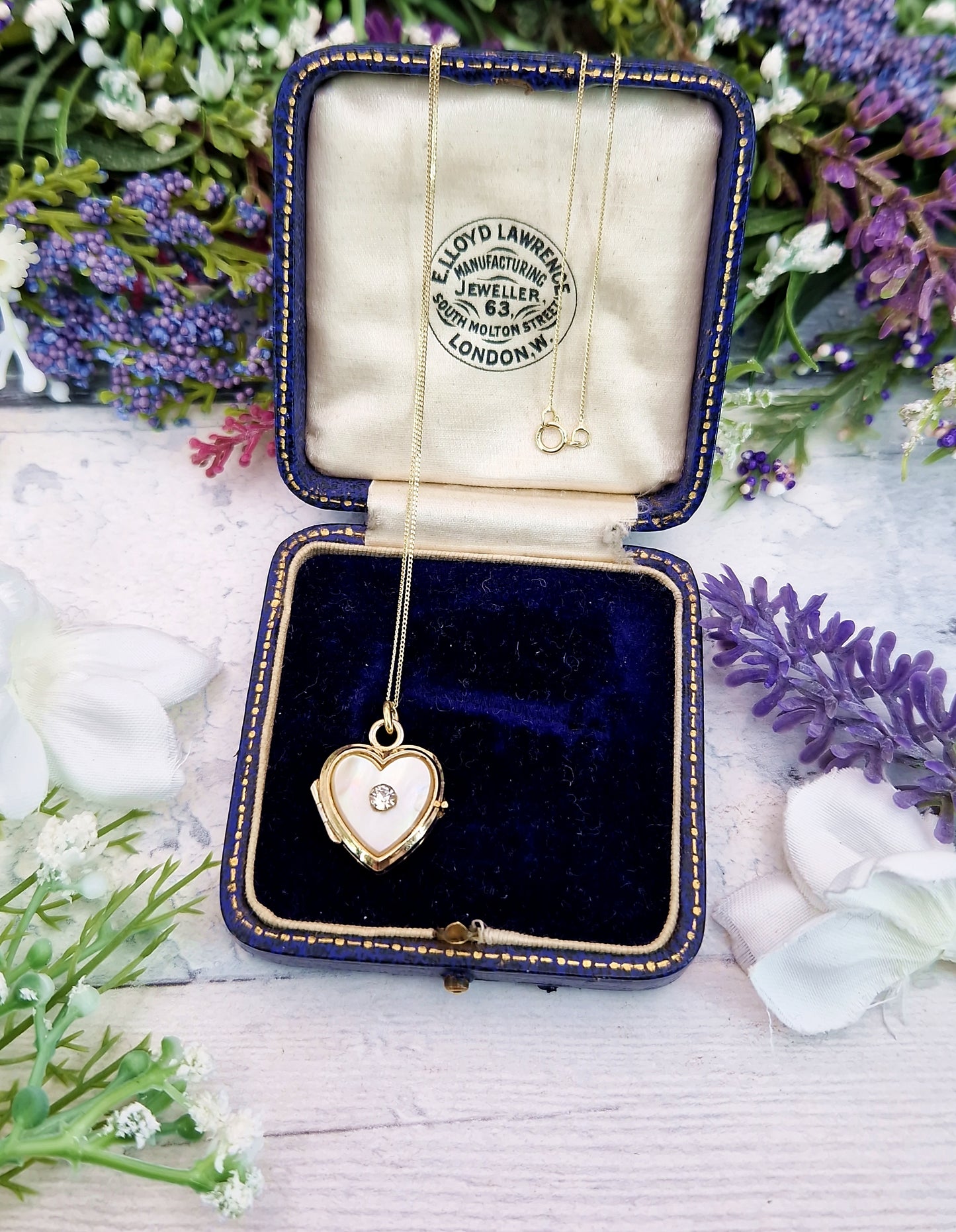 Antique Art Deco Rolled Gold Mother of Pearl & Glass Love Heart Locket Pendant