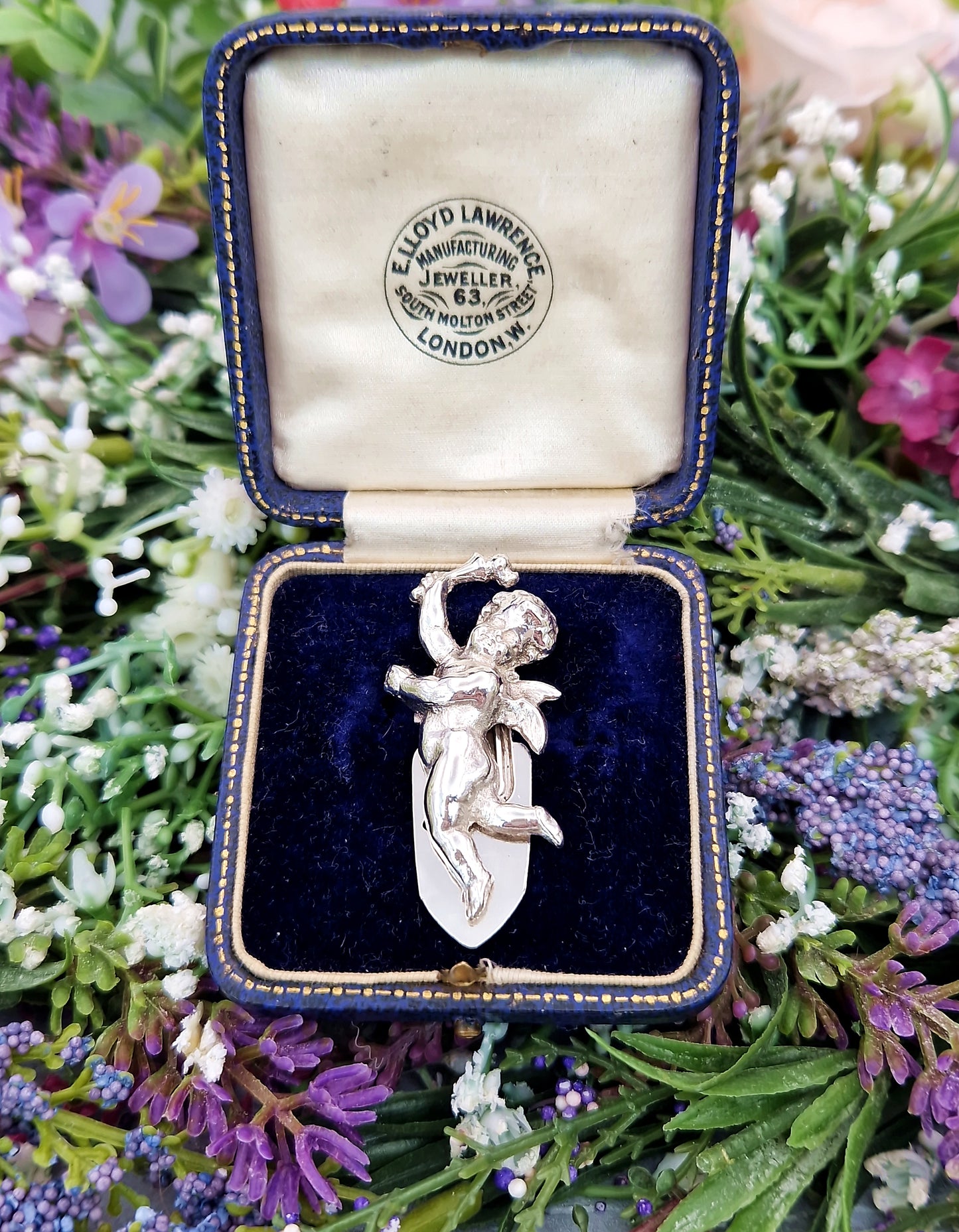 Vintage French Sterling Silver Sculpted Cherub Dress Clip by KEIM Ltd London