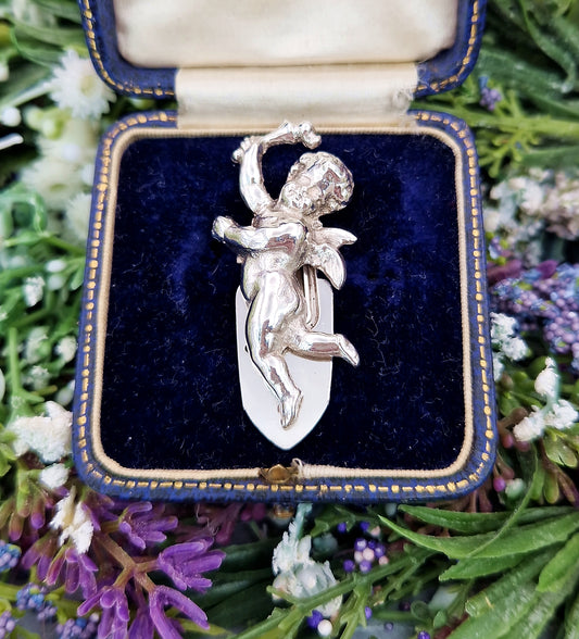 Vintage French Sterling Silver Sculpted Cherub Dress Clip by KEIM Ltd London