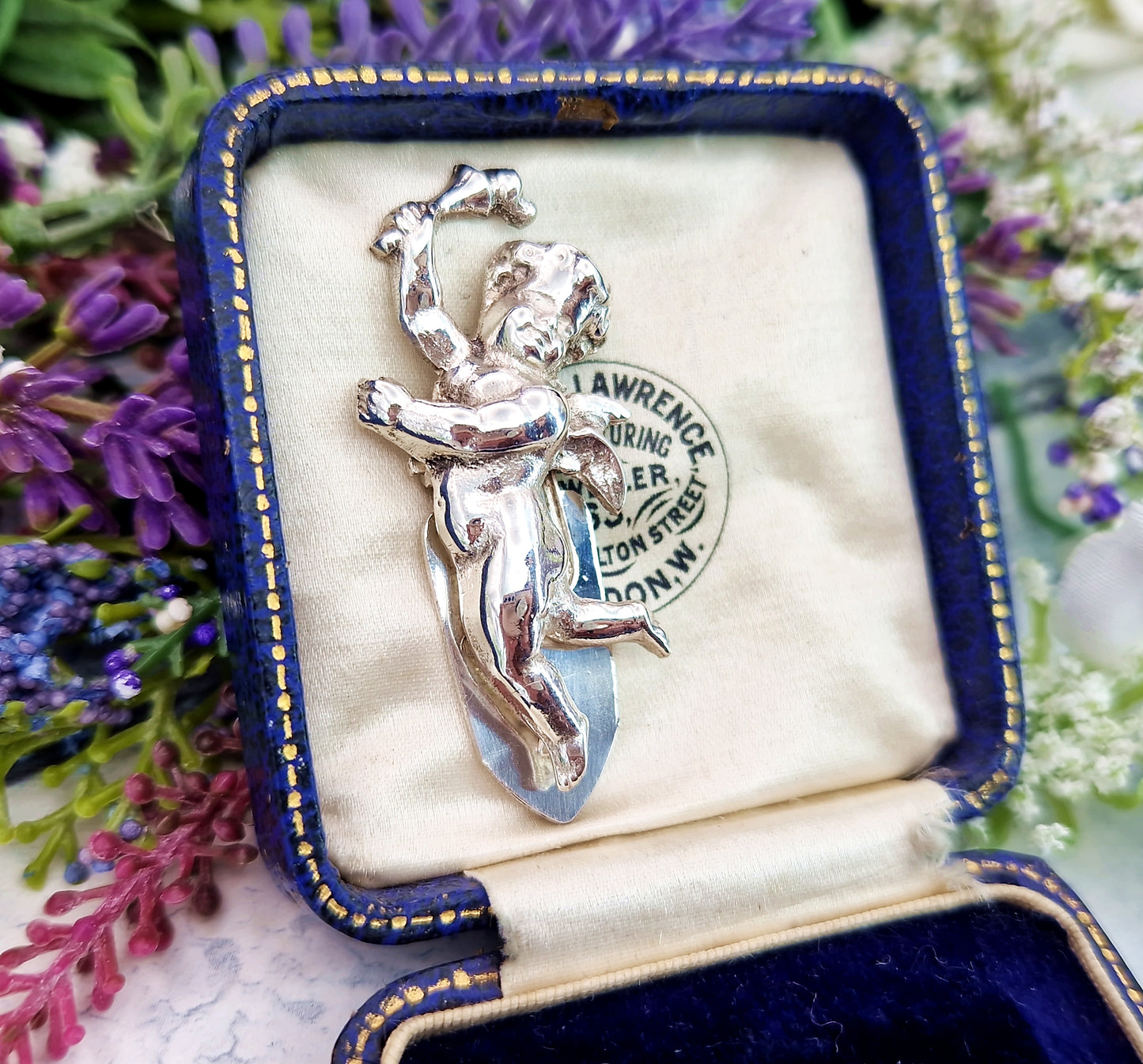 Vintage French Sterling Silver Sculpted Cherub Dress Clip by KEIM Ltd London