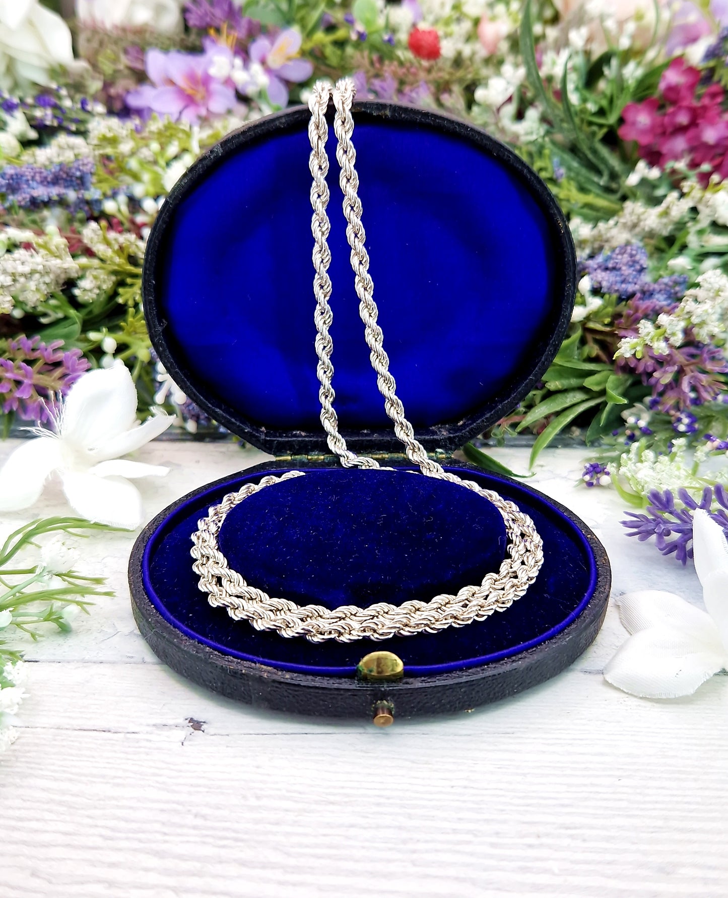 Vintage 1987 Solid Sterling Silver 25" Long Twisted Rope Necklace Chain / 11 grams