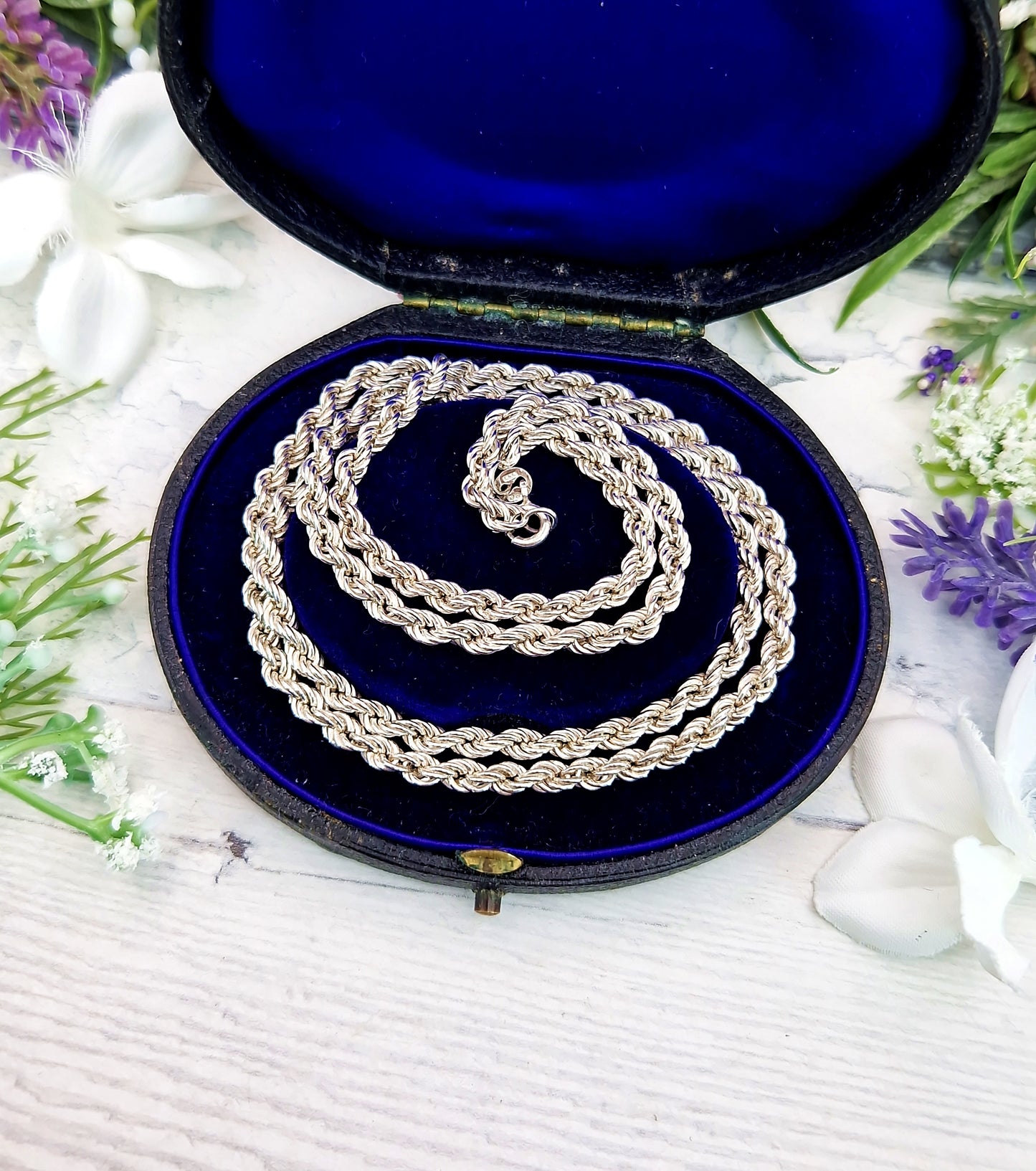 Vintage 1987 Solid Sterling Silver 25" Long Twisted Rope Necklace Chain / 11 grams