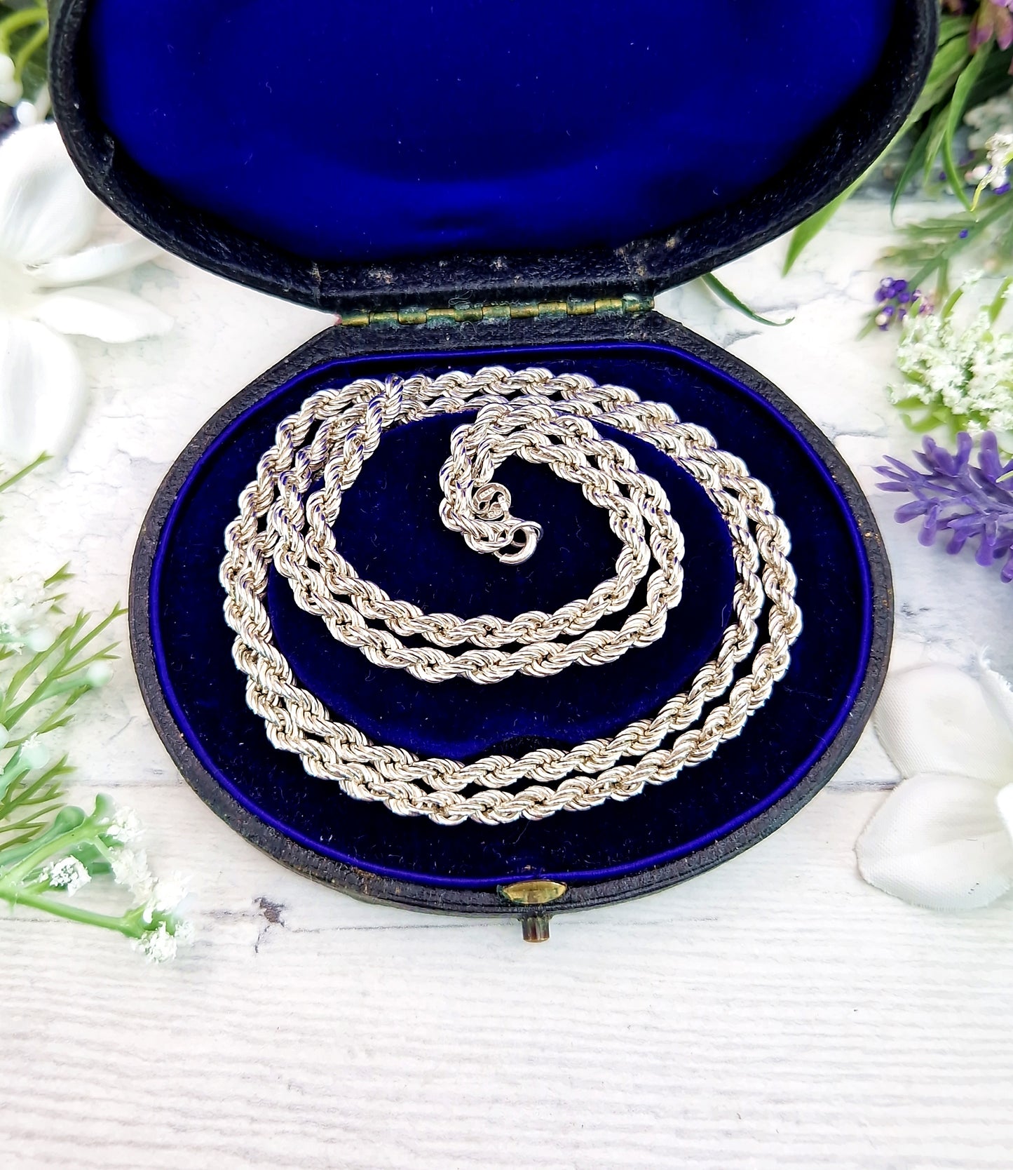 Vintage 1987 Solid Sterling Silver 25" Long Twisted Rope Necklace Chain / 11 grams