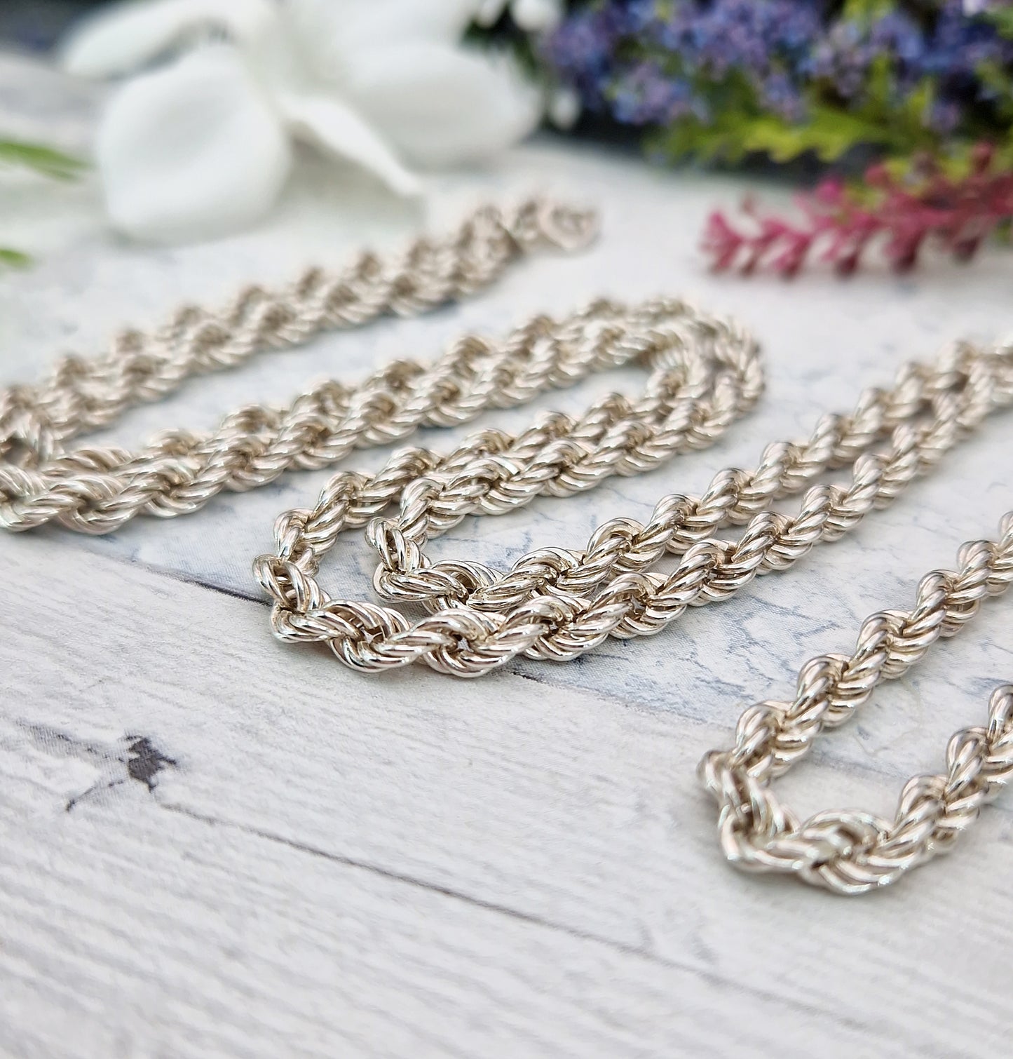 Vintage 1987 Solid Sterling Silver 25" Long Twisted Rope Necklace Chain / 11 grams