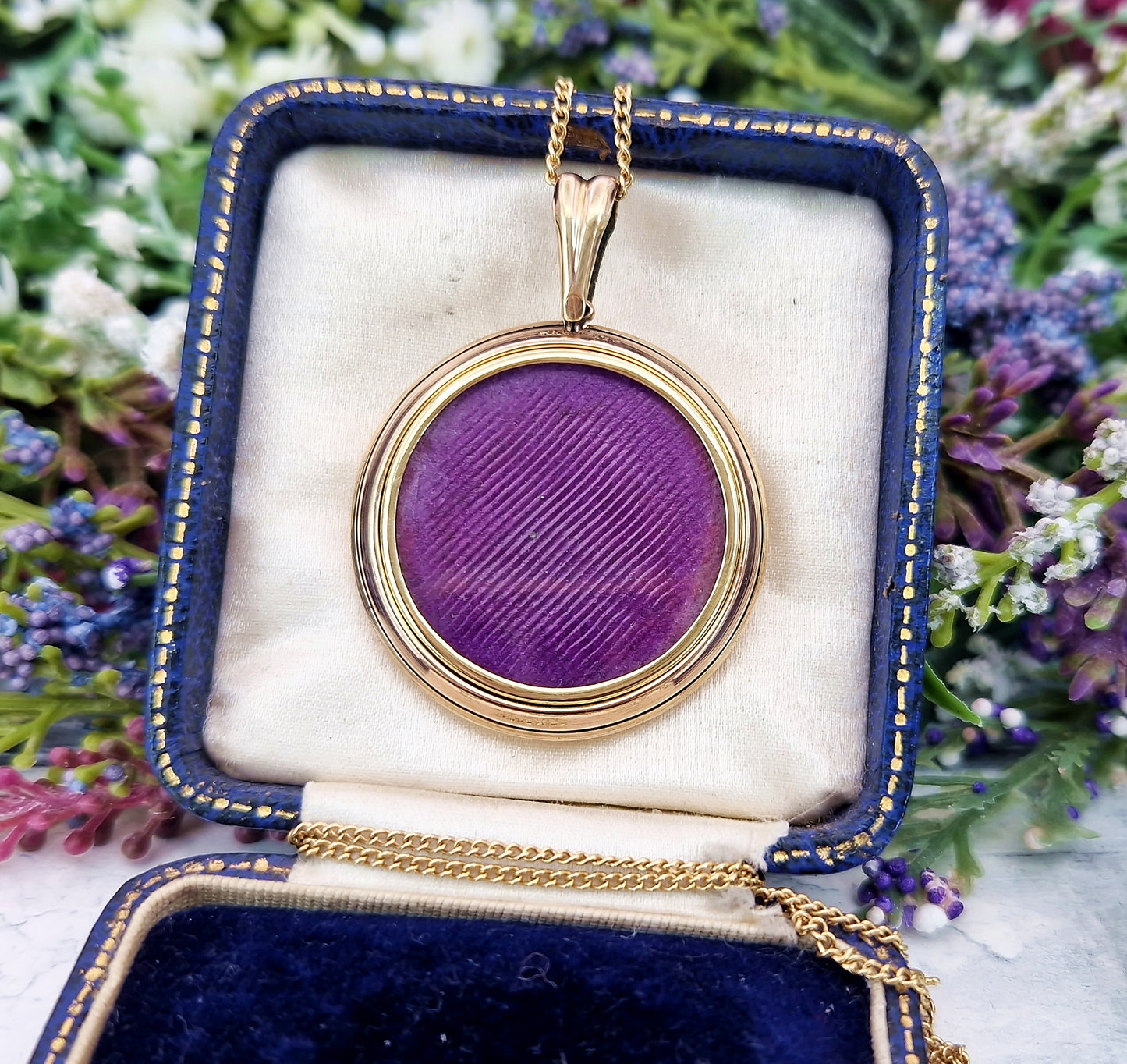 Antique Art Deco Rolled Gold Decorative Large Circular Glass Photo Locket Pendant