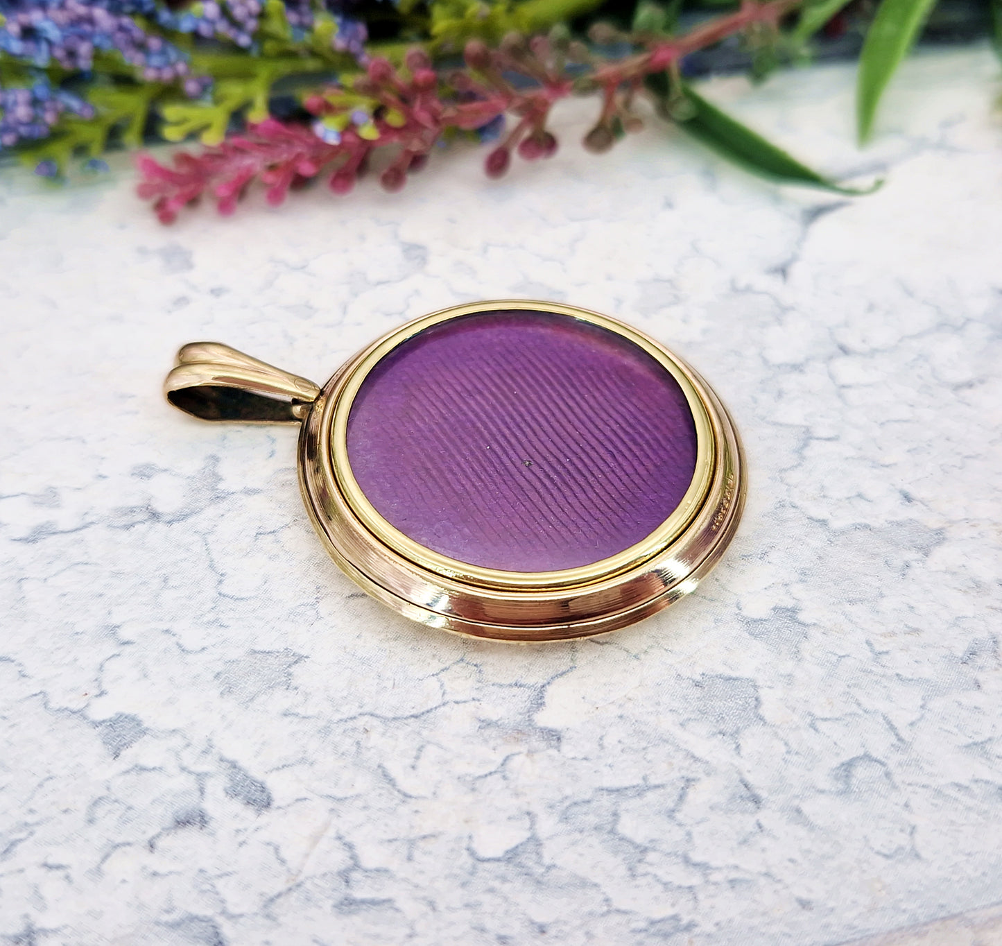 Antique Art Deco Rolled Gold Decorative Large Circular Glass Photo Locket Pendant