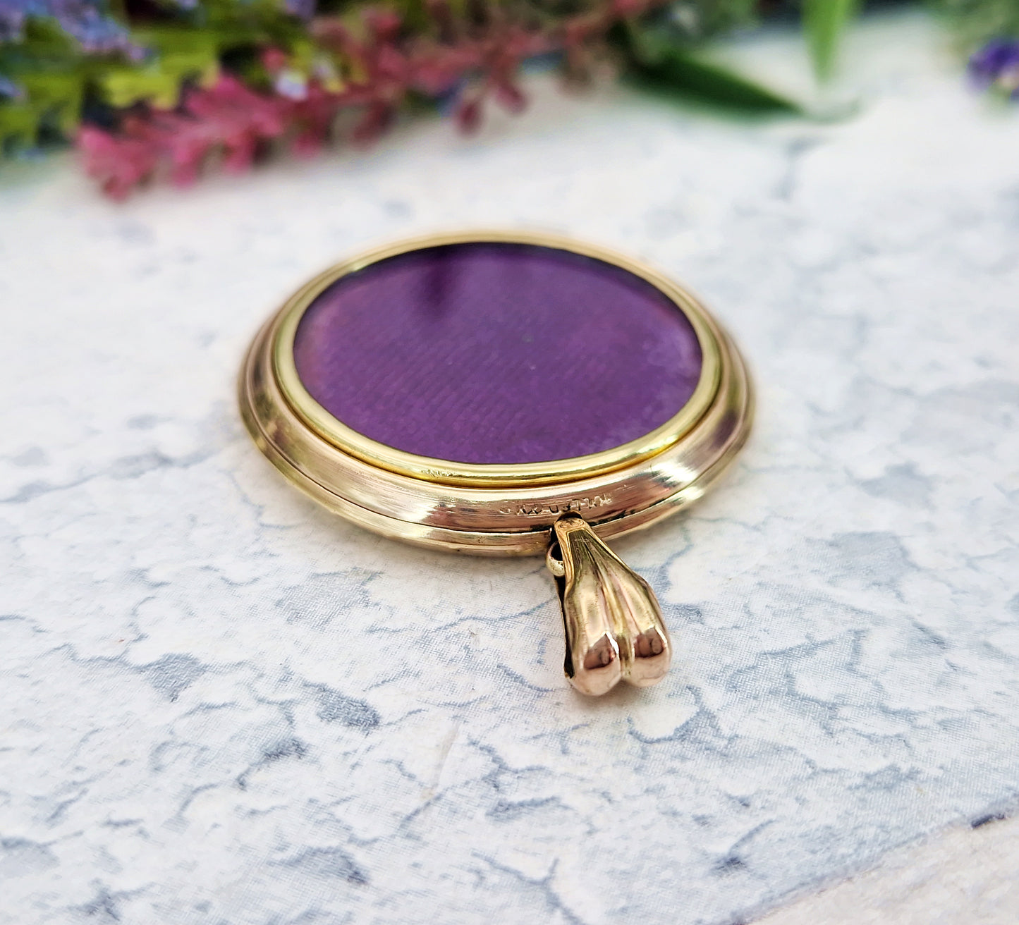 Antique Art Deco Rolled Gold Decorative Large Circular Glass Photo Locket Pendant