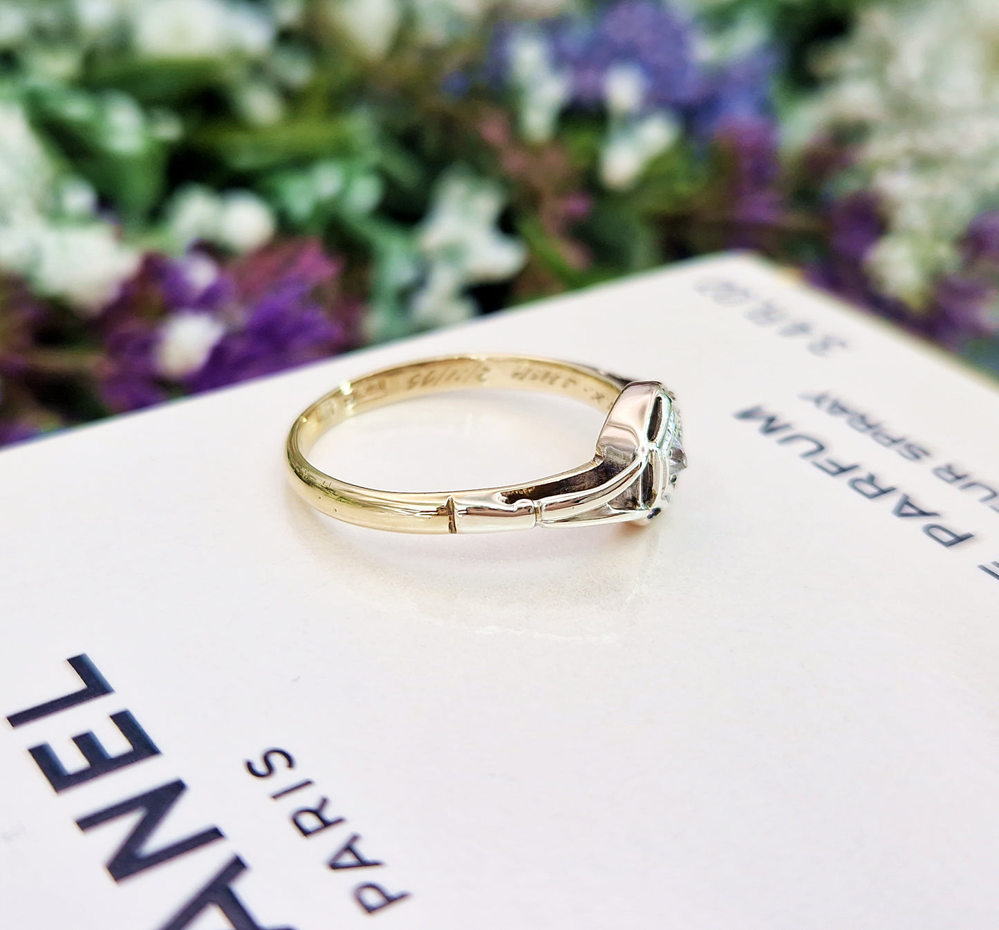 Antique 1945 9ct Gold Platinum Old Mine Cut Diamond Solitaire Star Engagement Ring / Size P or 8