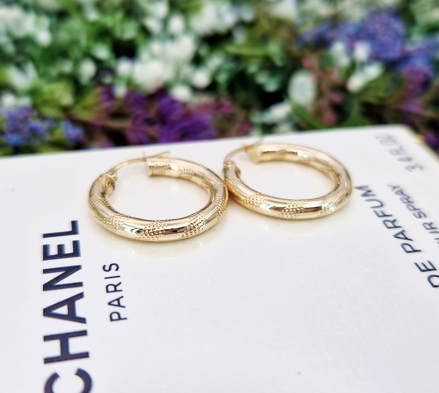 Vintage 9ct Yellow Gold Classic Textured Creole Round Hoop Earrings