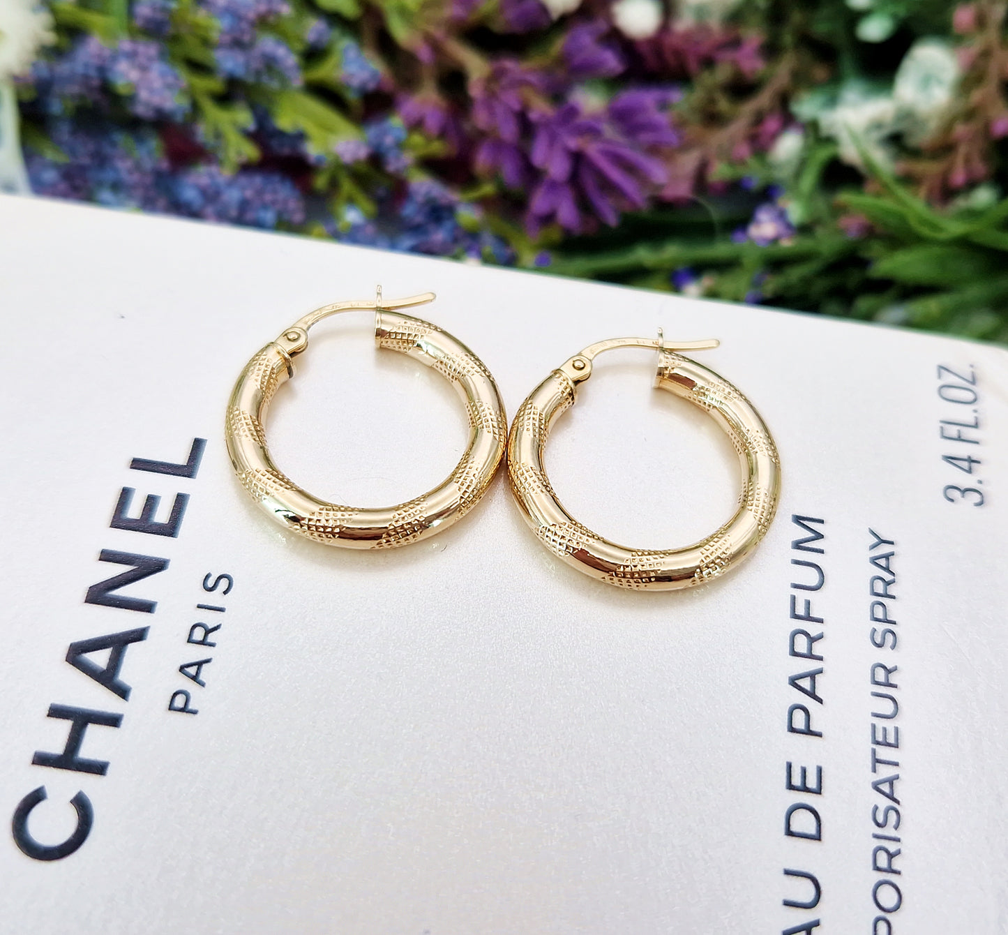 Vintage 9ct Yellow Gold Classic Textured Creole Round Hoop Earrings