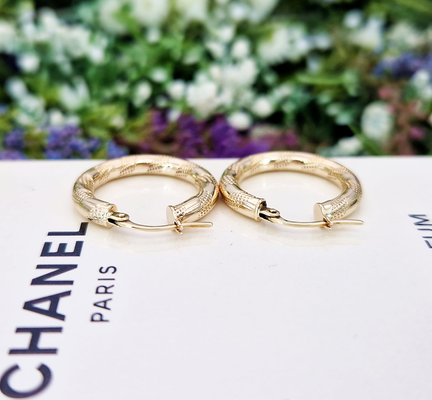 Vintage 9ct Yellow Gold Classic Textured Creole Round Hoop Earrings