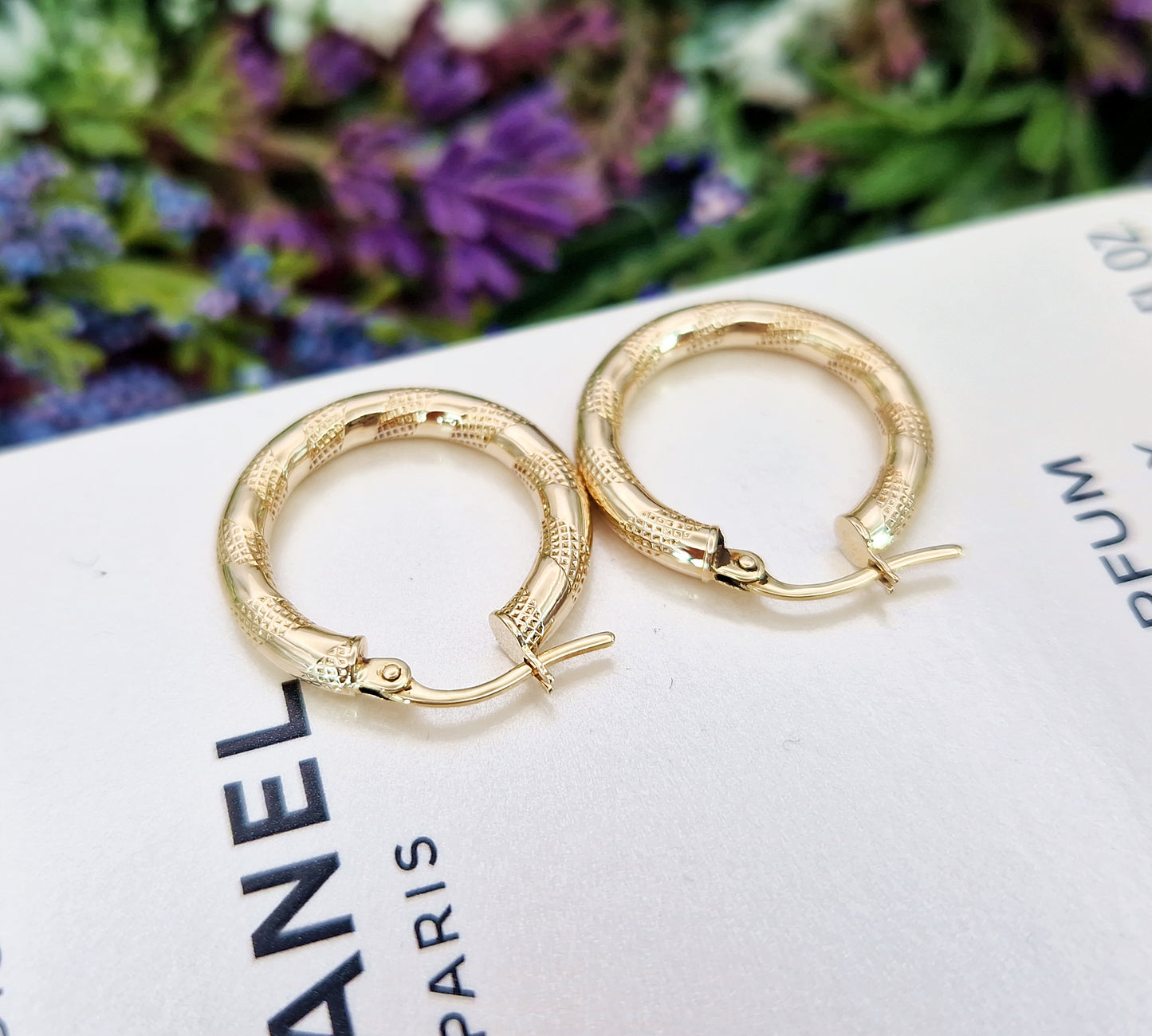 Vintage 9ct Yellow Gold Classic Textured Creole Round Hoop Earrings
