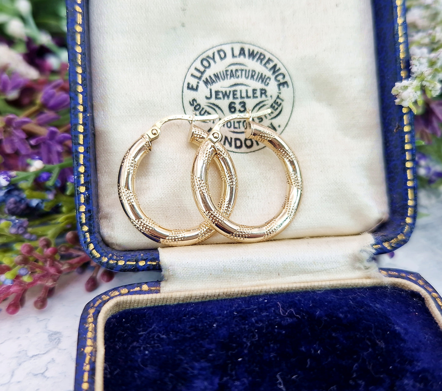 Vintage 9ct Yellow Gold Classic Textured Creole Round Hoop Earrings