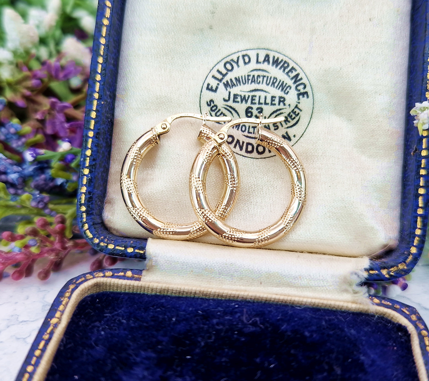 Vintage 9ct Yellow Gold Classic Textured Creole Round Hoop Earrings
