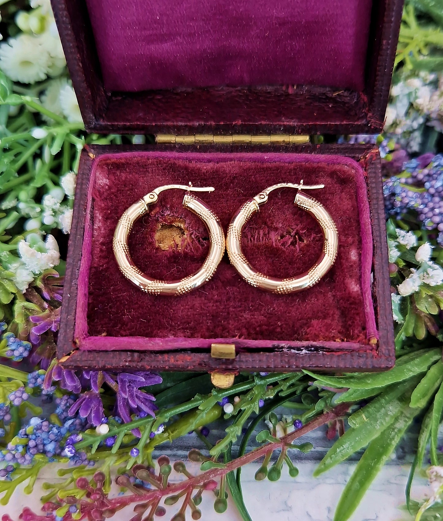 Vintage 9ct Yellow Gold Classic Textured Creole Round Hoop Earrings