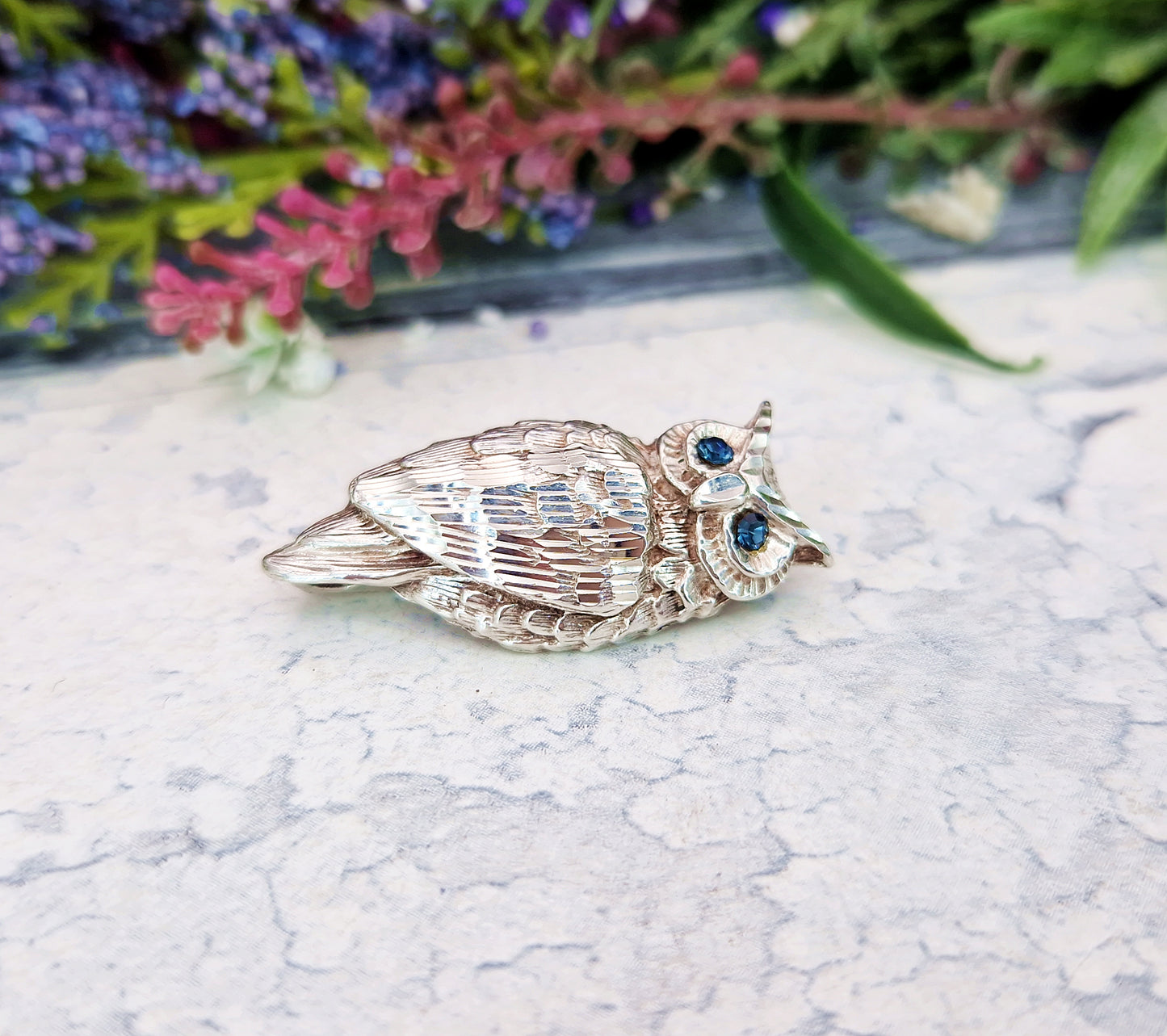 Vintage Sterling Silver Detailed Woodland Owl Brooch Pin