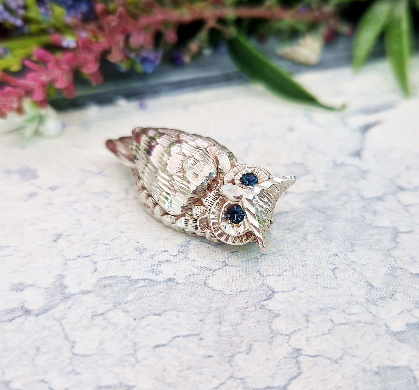 Vintage Sterling Silver Detailed Woodland Owl Brooch Pin