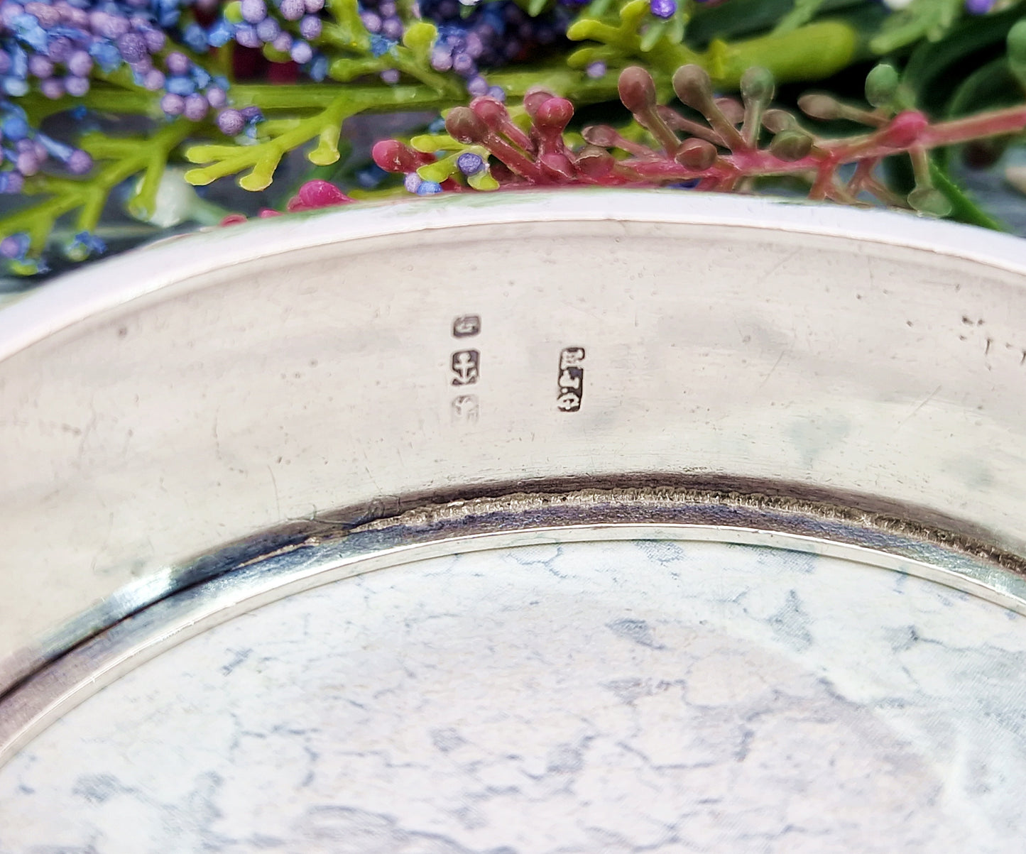 Antique Victorian 1876 Sterling Silver Aesthetic Birds and Reeds Bangle Bracelet