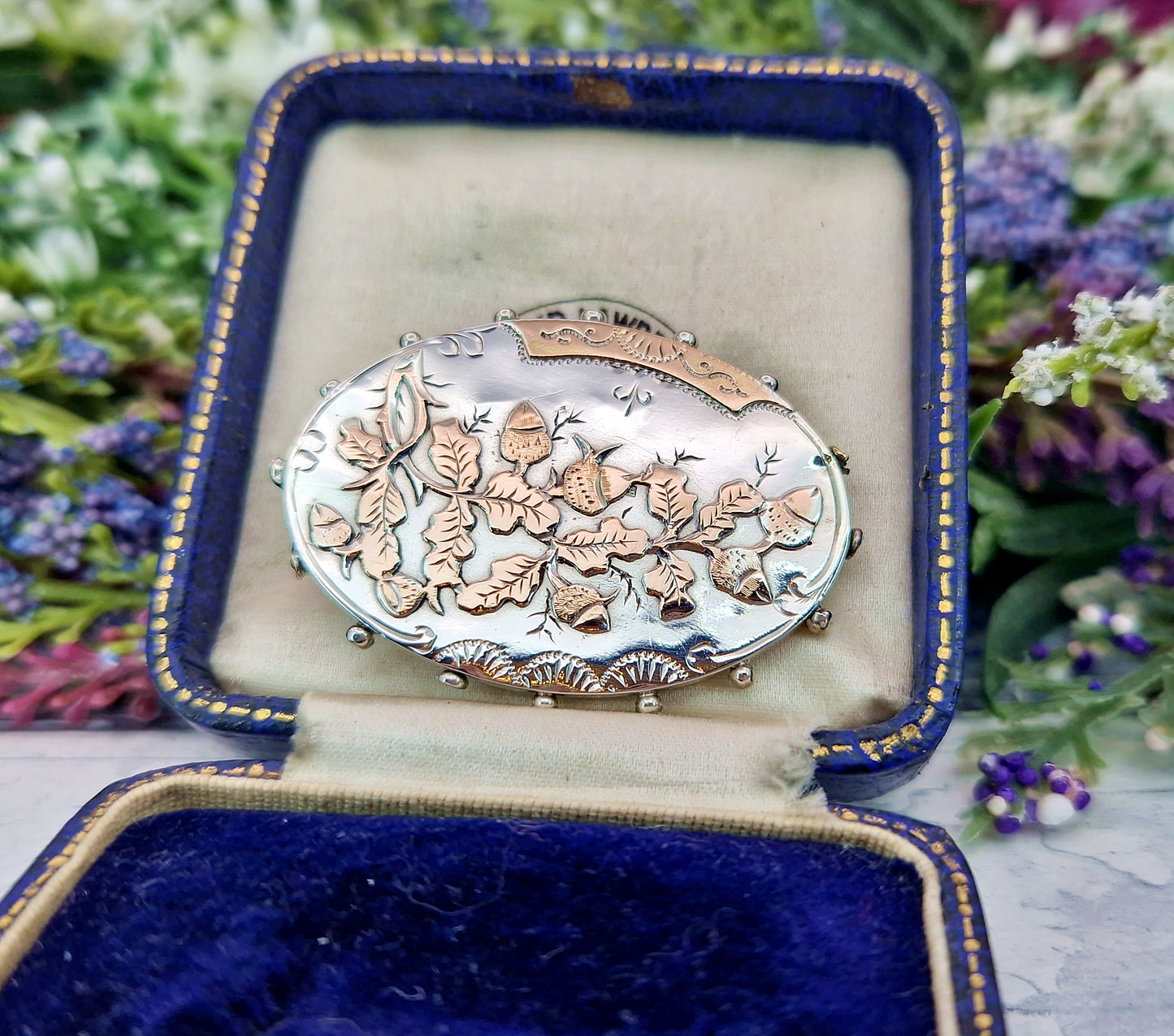 Antique 1889 Victorian Sterling Silver Large Aesthetic Oak Leaf and Acorn Brooch Pin