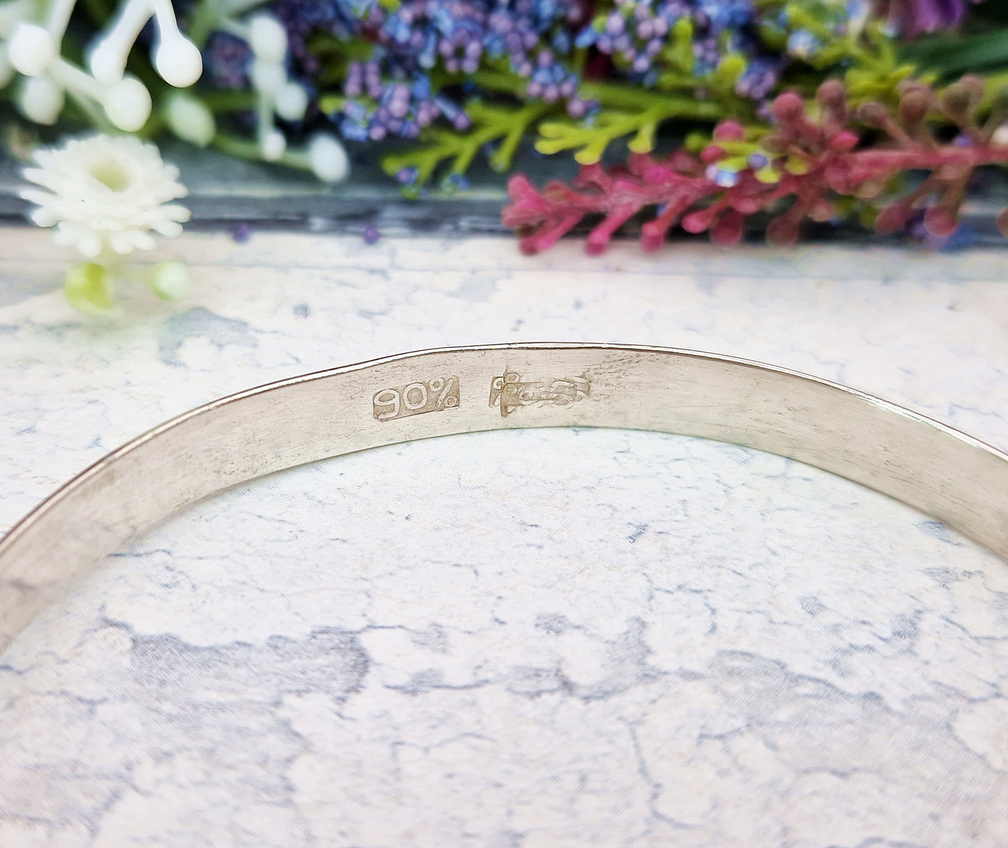 Vintage Silver Ornate Detailed Double Dragon Statement Bangle Bracelet