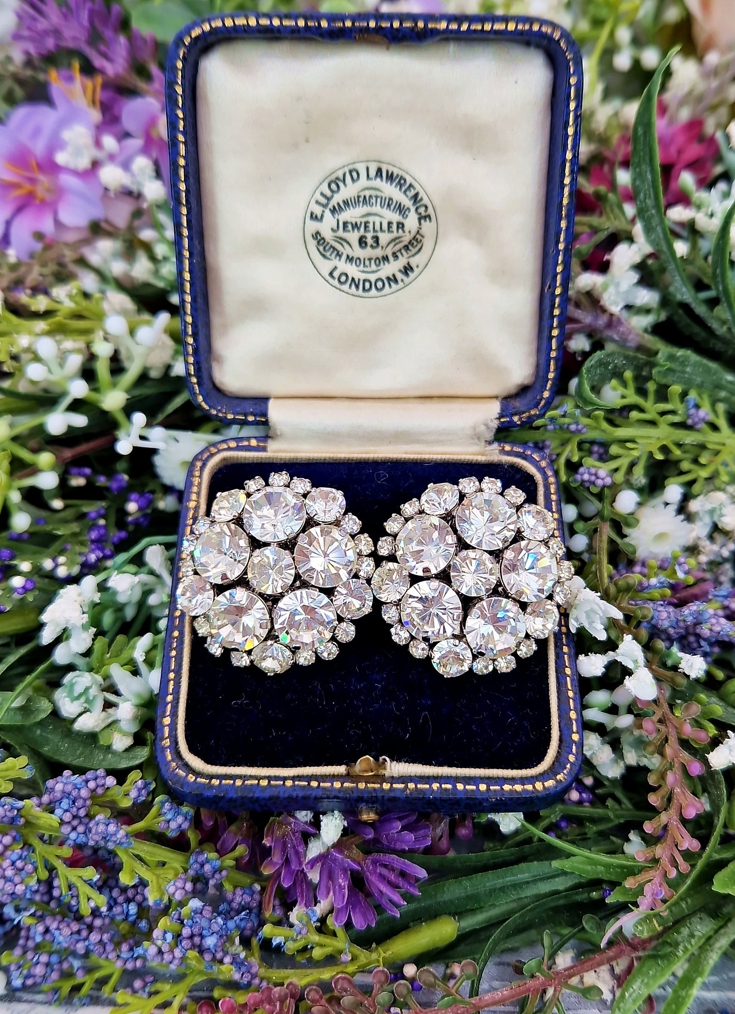 Vintage Huge Sparkly Rhinestone Crystal Bombe Statement Clip On Earrings