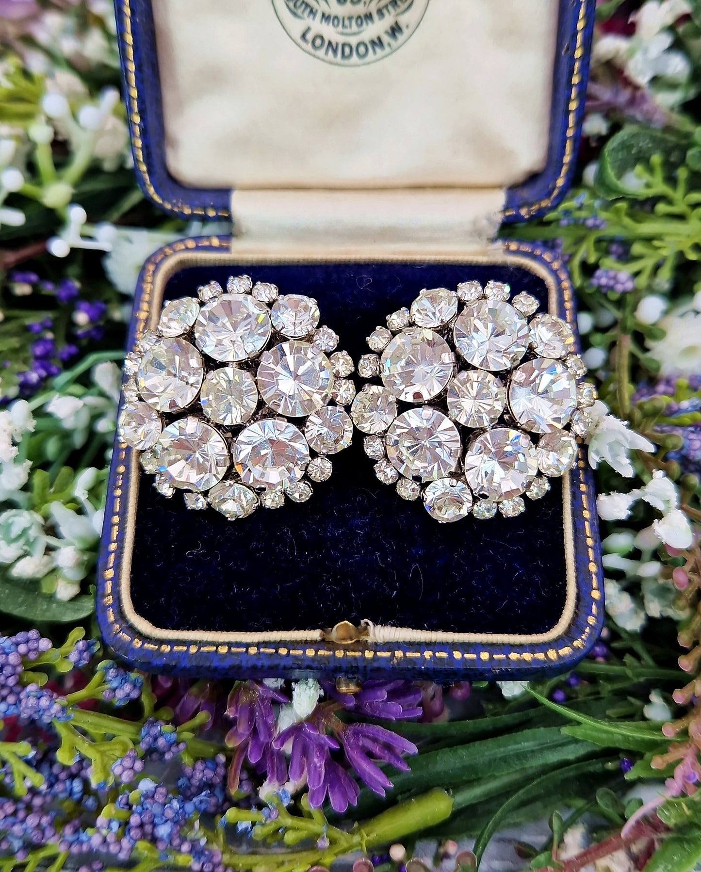 Vintage Huge Sparkly Rhinestone Crystal Bombe Statement Clip On Earrings