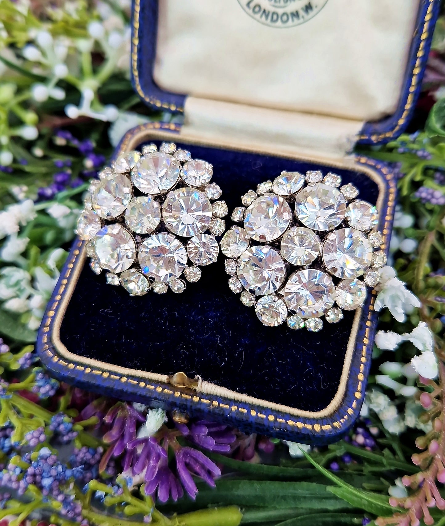 Vintage Huge Sparkly Rhinestone Crystal Bombe Statement Clip On Earrings