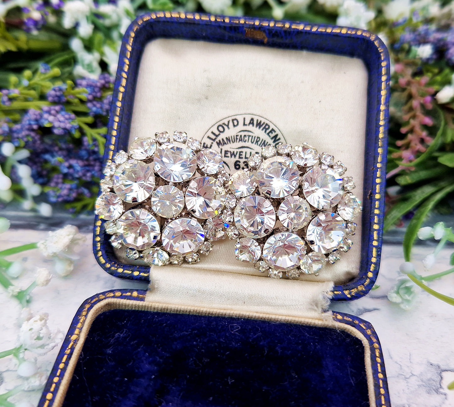 Vintage Huge Sparkly Rhinestone Crystal Bombe Statement Clip On Earrings