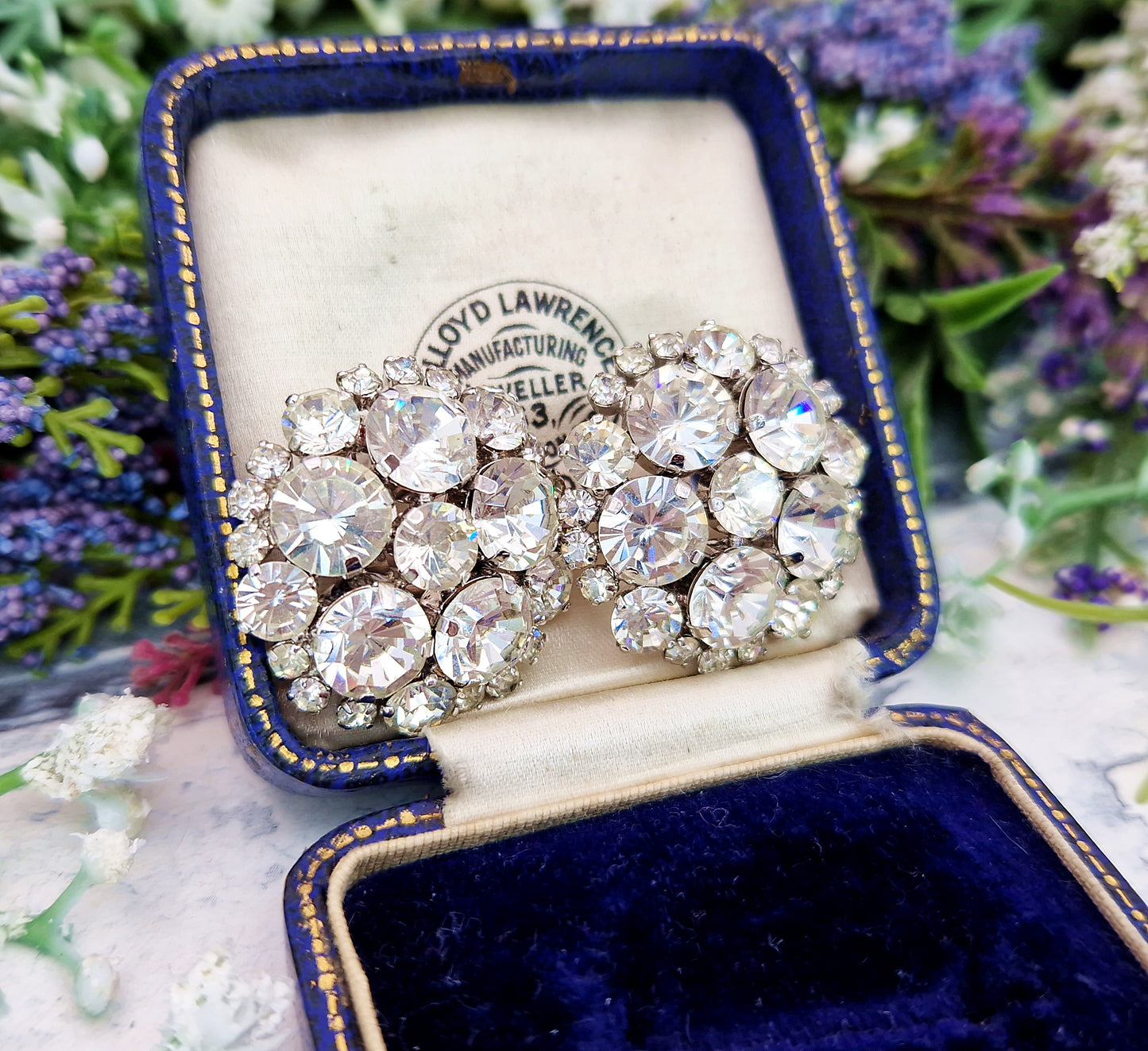 Vintage Huge Sparkly Rhinestone Crystal Bombe Statement Clip On Earrings