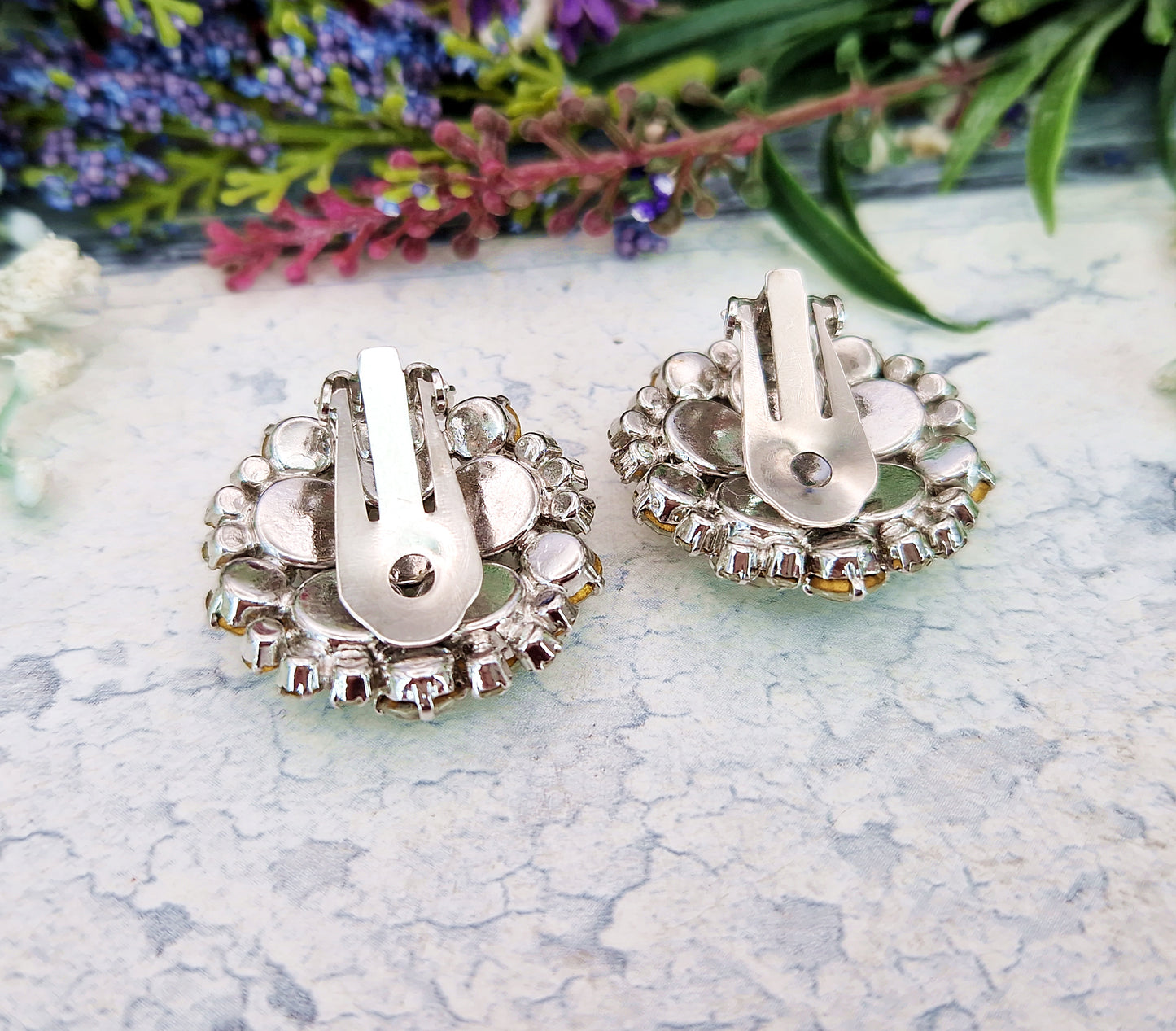 Vintage Huge Sparkly Rhinestone Crystal Bombe Statement Clip On Earrings