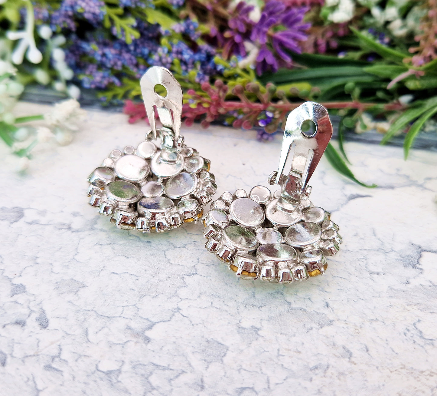 Vintage Huge Sparkly Rhinestone Crystal Bombe Statement Clip On Earrings