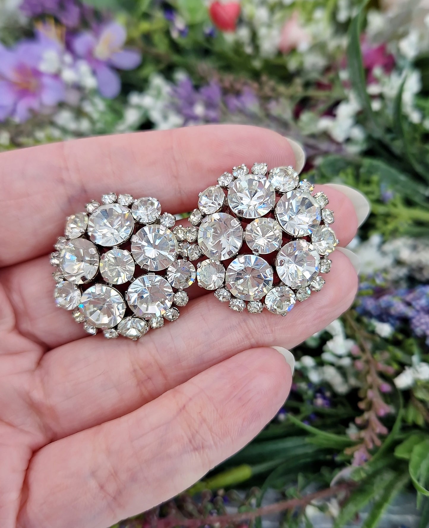 Vintage Huge Sparkly Rhinestone Crystal Bombe Statement Clip On Earrings