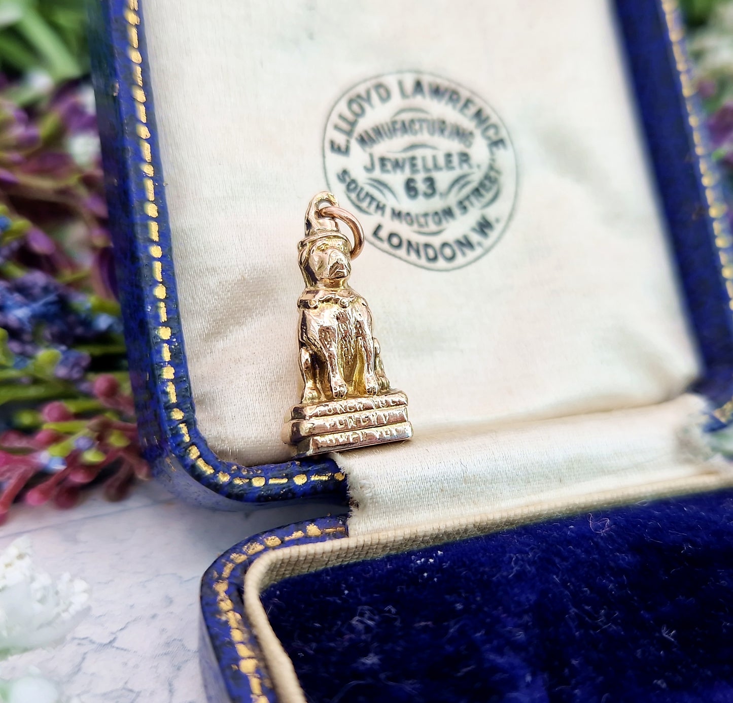 Antique Victorian 9ct Gold Cased Punch Magazine Figural Bulldog with Ruff, Top Hat and Books Charm Pendant