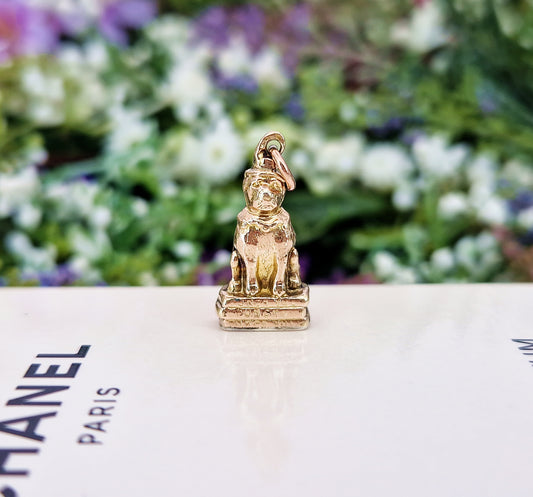 Antique Victorian 9ct Gold Cased Punch Magazine Figural Bulldog with Ruff, Top Hat and Books Charm Pendant