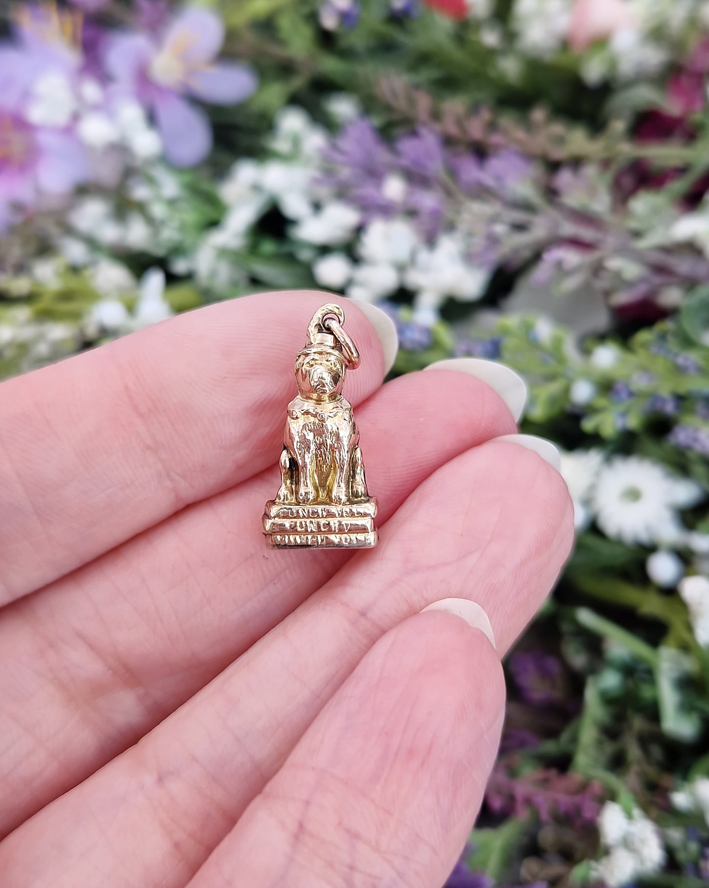 Antique Victorian 9ct Gold Cased Punch Magazine Figural Bulldog with Ruff, Top Hat and Books Charm Pendant