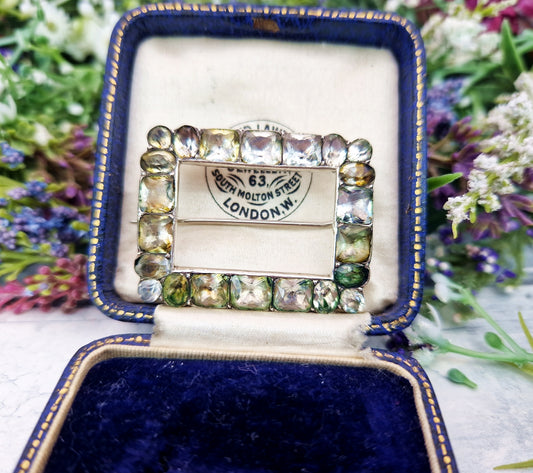 Antique Georgian Sterling Silver Large Foiled Paste Stone Buckle Brooch Pin
