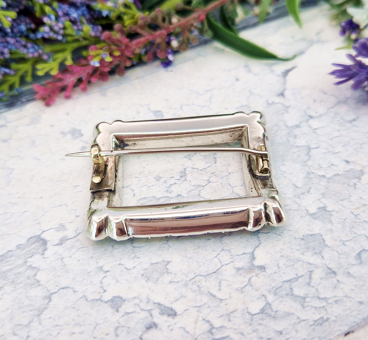 Antique Georgian Sterling Silver Large Foiled Paste Stone Buckle Brooch Pin