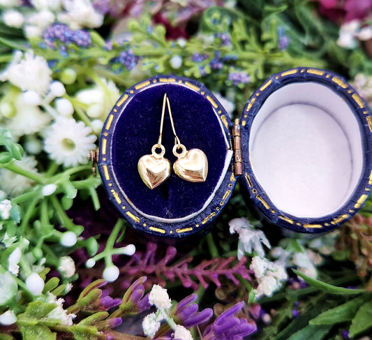 Vintage 18ct Yellow Gold Tiny Lightweight Love Heart Hook Drop Earrings